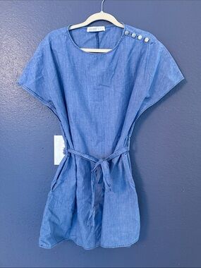 Zara Blue Denim-Style Mini Dress with Waist Tie
